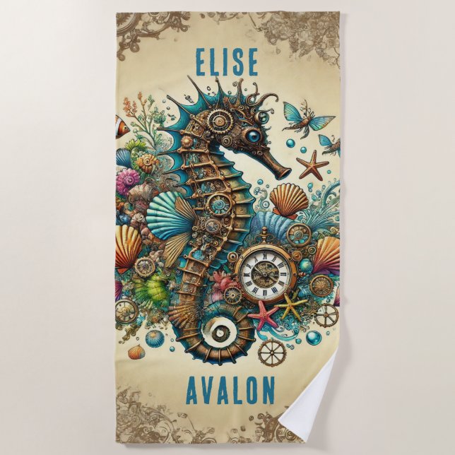 SERVIETTE DE PLAGE BEAUTIFUL WHIMSICAL STEAMPUNK HORSE PERSONNALISER (Devant)