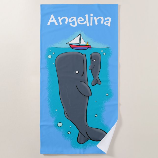 Serviette De Plage Beaux baleines sympathiques avec dessin animé de v (Devant)