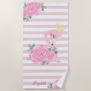 Serviette De Plage Bébé flamant rose mignon, rayures
