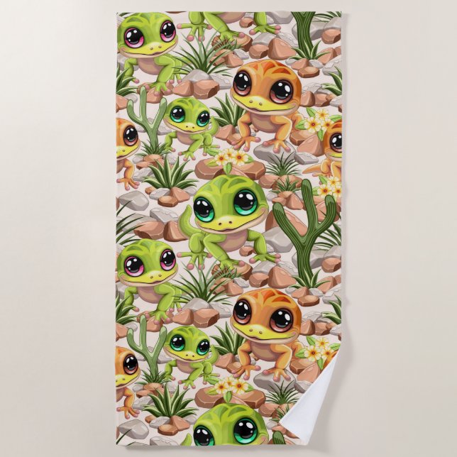 Serviette De Plage Bébé Geckos jote personnages de dessin (Devant)