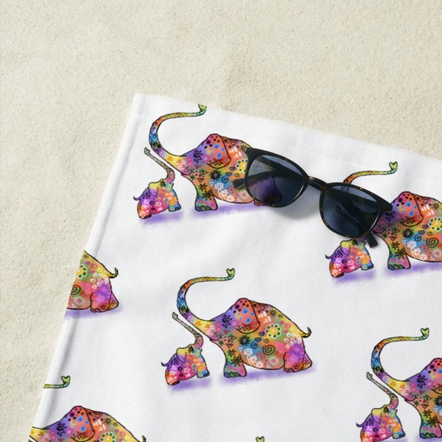 Serviette De Plage Bébé mignon et maman Eléphants Plage Serviette (En situation)