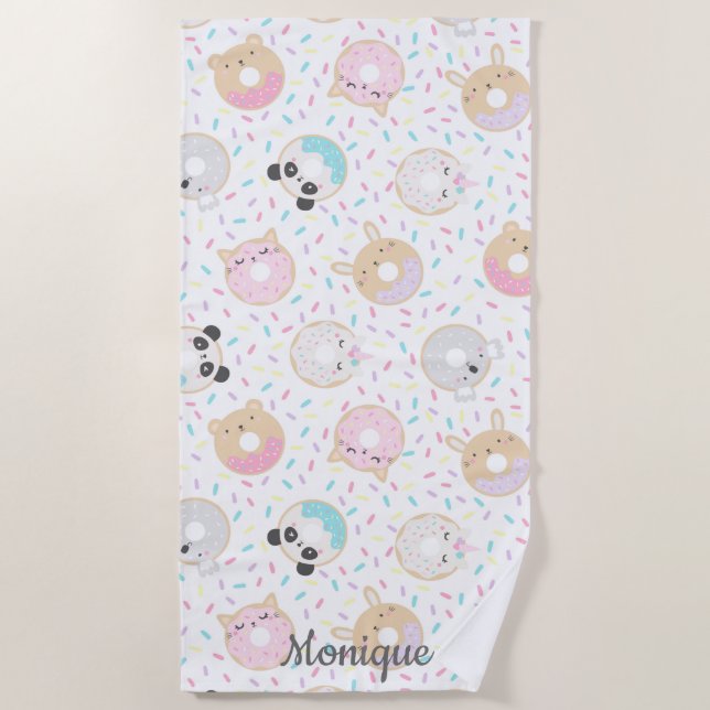 Serviette De Plage beignets animaux et saupoudrer mignon monogramme (Devant)