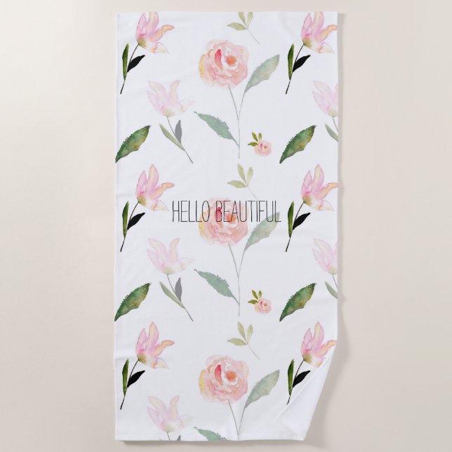 Serviette De Plage Belle aquarelle rose florale (Devant)