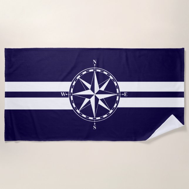Serviette De Plage Belle boussole nautique Bleu thème nautique (Devant)