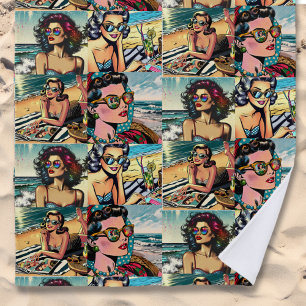 Serviette De Plage Belle femme sur la plage Comic Book Pop Art