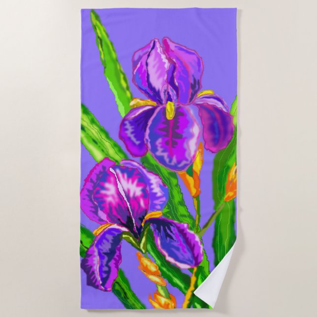 Serviette De Plage Belle Fleur Iris - Printemps - Dessin (Devant)