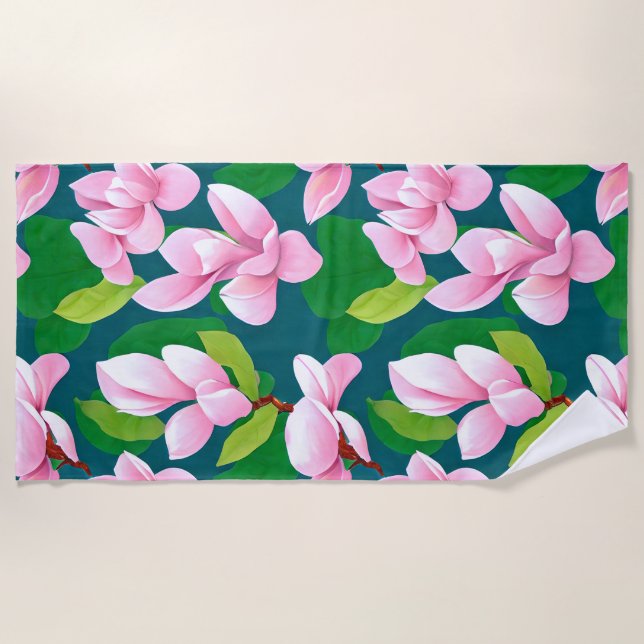 Serviette De Plage Belles fleurs de Magnolia rose (Devant)
