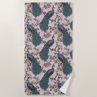 Serviette De Plage Belles Peacocks et Fleurs de Magnolia