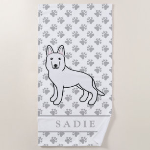 Serviette De Plage Berger blanc Berger allemand blanc & Nom personnal