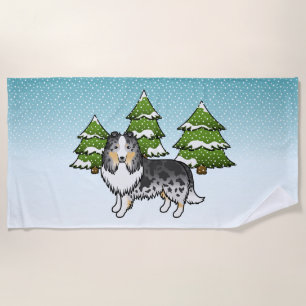 Serviette De Plage Berger des Shetland Blue Merle dans une forêt hive