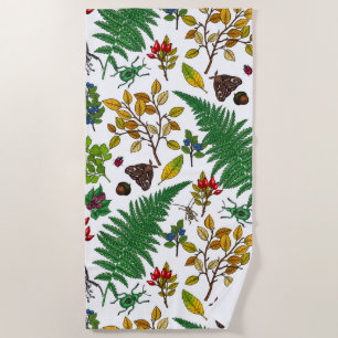 Serviette De Plage Berries forestières, feuilles et buissons sur blan