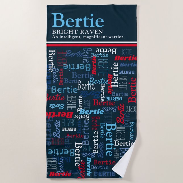 Serviette De Plage  Bertie personalized name meaning red blue white (Devant)