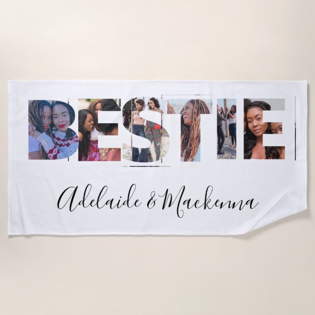 Serviette De Plage Bestie personnalisée BFF Best Friends Photo Collag (Devant)
