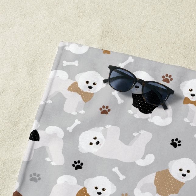 Serviette De Plage Bichon Frise Bones and Paws Grey (En situation)