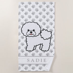 Serviette De Plage Bichon Frise Chien de Dessin Animé Mignon & Nom