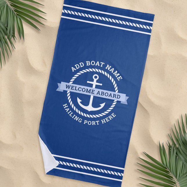 Serviette De Plage Bienvenue à bord d'un bateau personnalisé nom d'an (Créateur téléchargé)