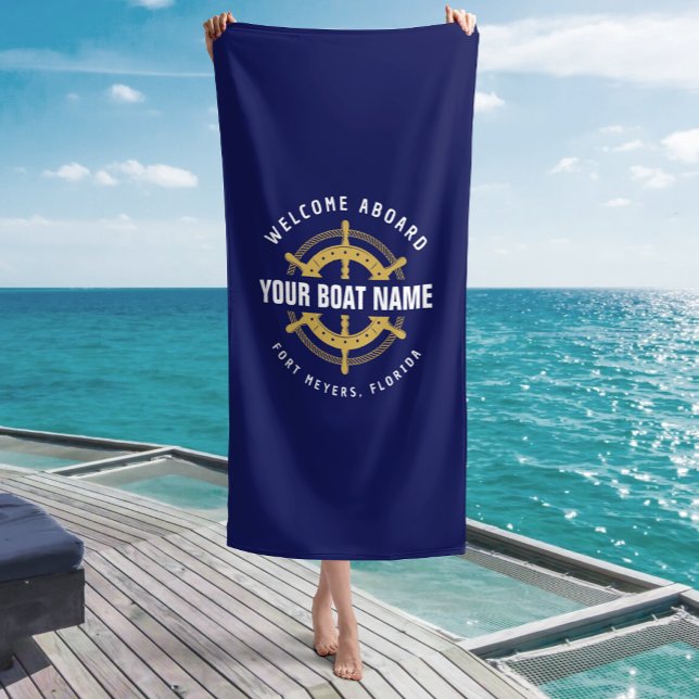 Serviette De Plage Bienvenue à bord Nautical Boat Nom Marine Bleu & O (Créateur téléchargé)