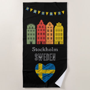 Serviette De Plage Bienvenue à la fête à Stockholm Ville Suède Noir