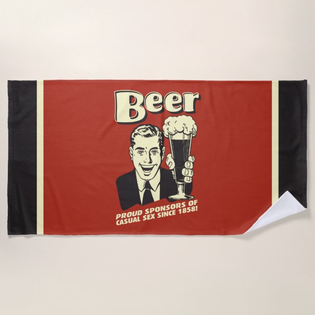 Serviette De Plage Bière : Fiers Sponsors Sexe Décontracté (Devant)