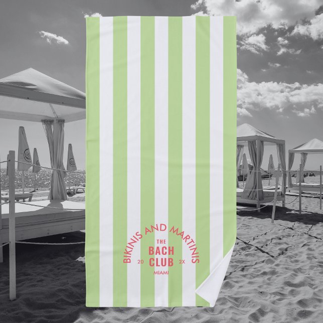 Serviette De Plage Bikinis Et Martinis Le Club Bach Green Stripe (Créateur téléchargé)