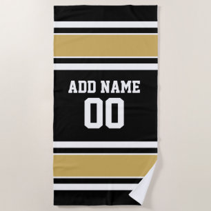 Serviette De Plage Black Gold Football Jersey Nom personnalisé Numéro