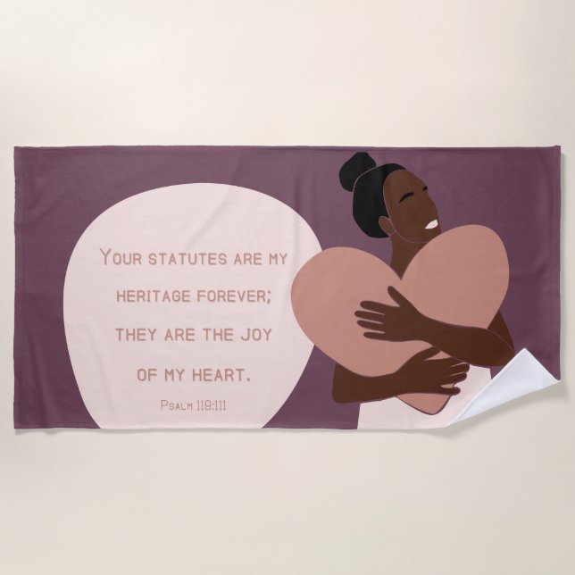 Serviette De Plage Black Woman Scripture Heart Christian Plum (Devant)