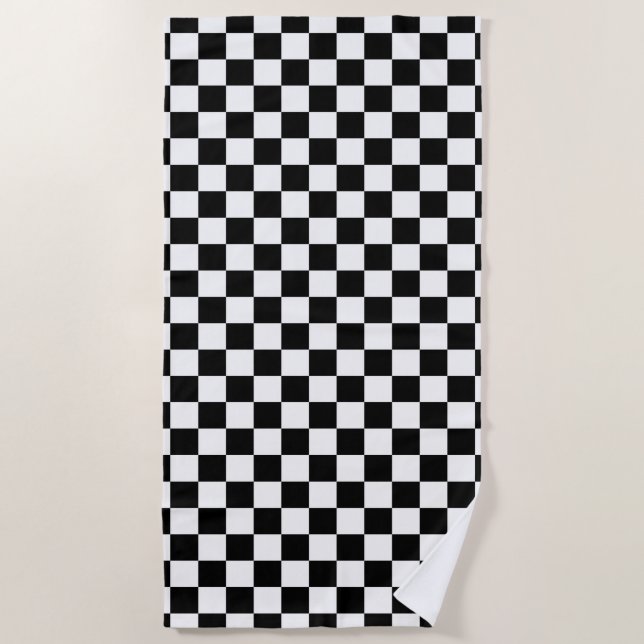 Serviette De Plage Blanc de emballage Checkered classique de noir de (Devant)