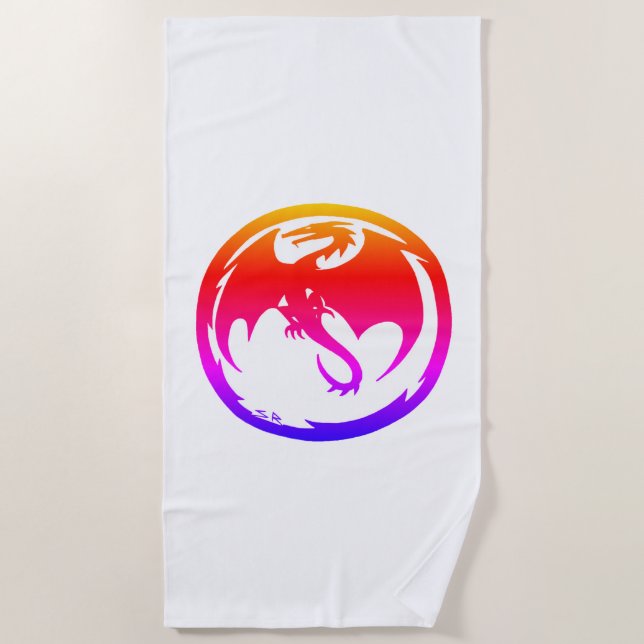 serviette de plage blanche Neon Dragon (Devant)