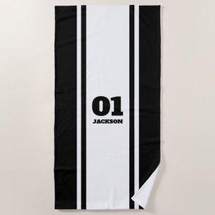 Serviette De Plage Blancs et noirs Nom et numéro de la bande de sport