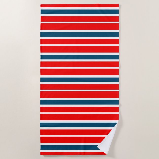Serviette De Plage Blancs Rouges Et Bleus (Devant)