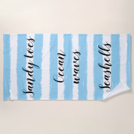 Serviette De Plage Bleu Blanc Aquarelle Stripes Plage Typographie