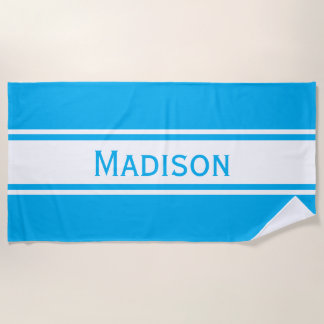 Serviette De Plage Bleu ciel uni Blancs Nom moderne