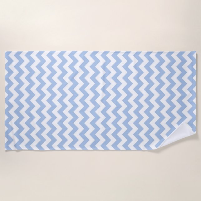 Serviette de plage bleu-clair et blanche de zigzag (Devant)