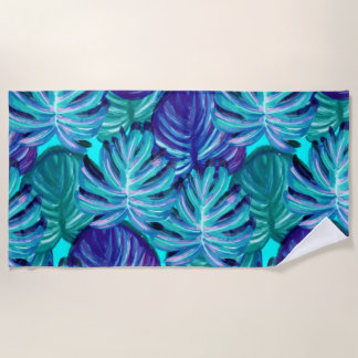 Serviette De Plage Bleu clair et vert Palm Tree Feuille bagage Bea