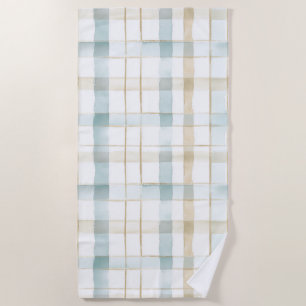Serviette De Plage Bleu Crème Blanc Carreaux