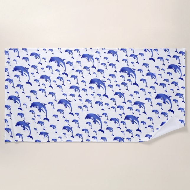 Serviette De Plage bleu, dauphin, poisson, nature, aquatique, design, (Devant)