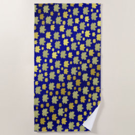 Serviette De Plage bleu, érable, feuille d'érable, brillant, or, méta