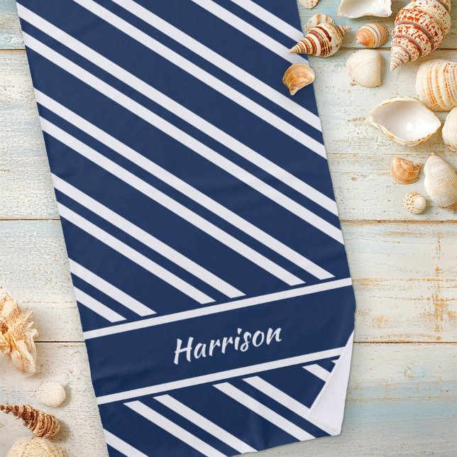 Serviette De Plage Bleu et blanc de la marine personnalisée (Créateur téléchargé)
