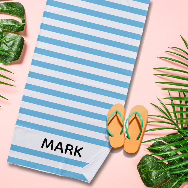 Serviette De Plage Bleu Et Blancs Personnalisés (Créateur téléchargé)