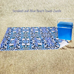 Serviette De Plage Bleu feuille fileté