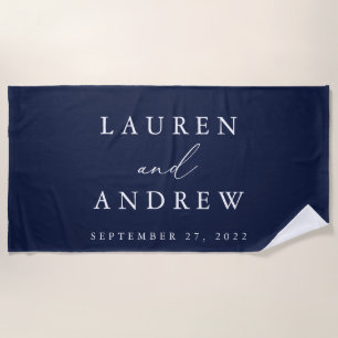 Serviette De Plage Bleu marine et blanc minimaliste personnalisé 