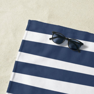 Serviette De Plage Bleu marine rayé classique | Intemporel nautique 