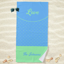 Serviette De Plage Bleu Mid-Century Vert Points Rétro Été Amour