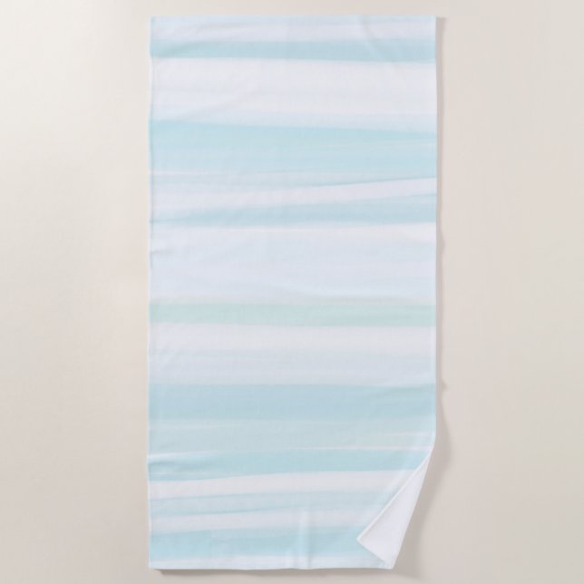 Serviette De Plage Bleu Mint Blanc Plage Aquarelle (Devant)
