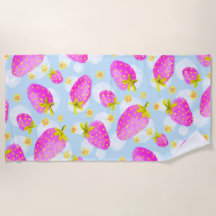 Serviette de plage bleu pastel Sweet Strawberry Fi