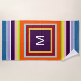 Serviette De Plage Bleu rose jaune orange violet monogramme