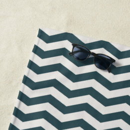 Serviette De Plage Bleu sarcelle vert zig zag géométrique rayé