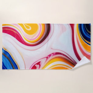 Serviette De Plage Bleu tendance rose jaune faux marbre blanc