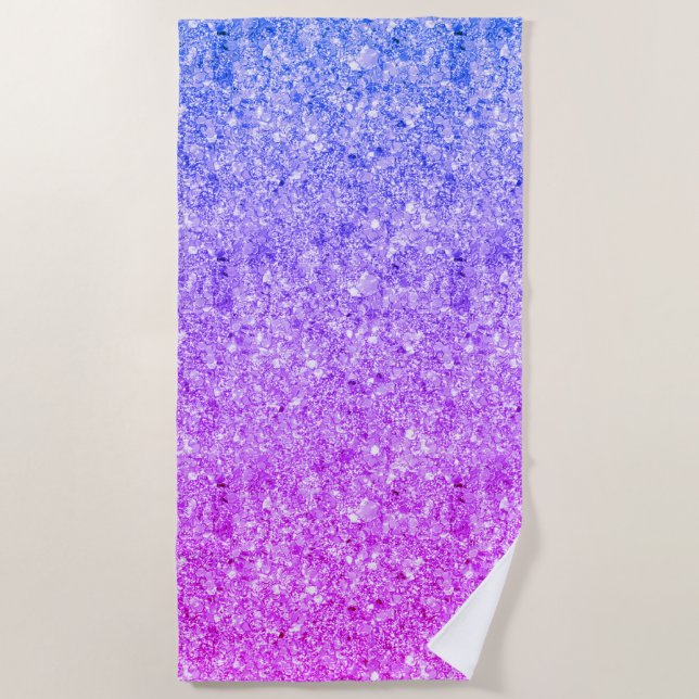 Serviette De Plage Bleu Violet Dégradé Et Parties scintillant Rose (Devant)