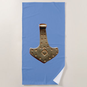 Serviette de plage bleue Gold Thor Hammer